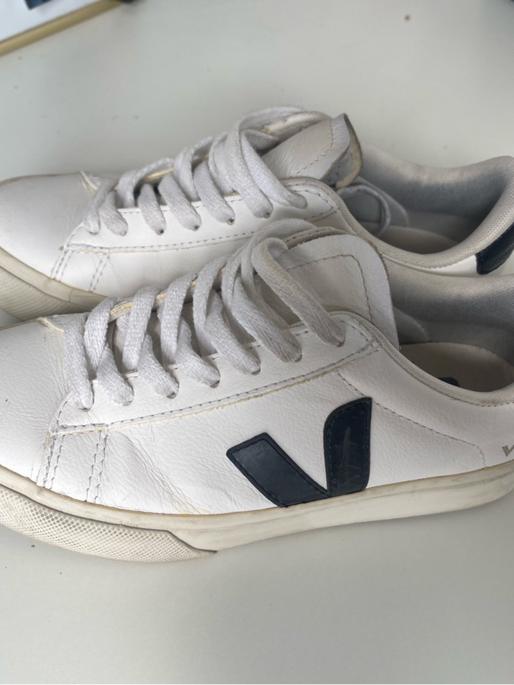 Veja Campo White Leather Sneakers with Navy V Accent